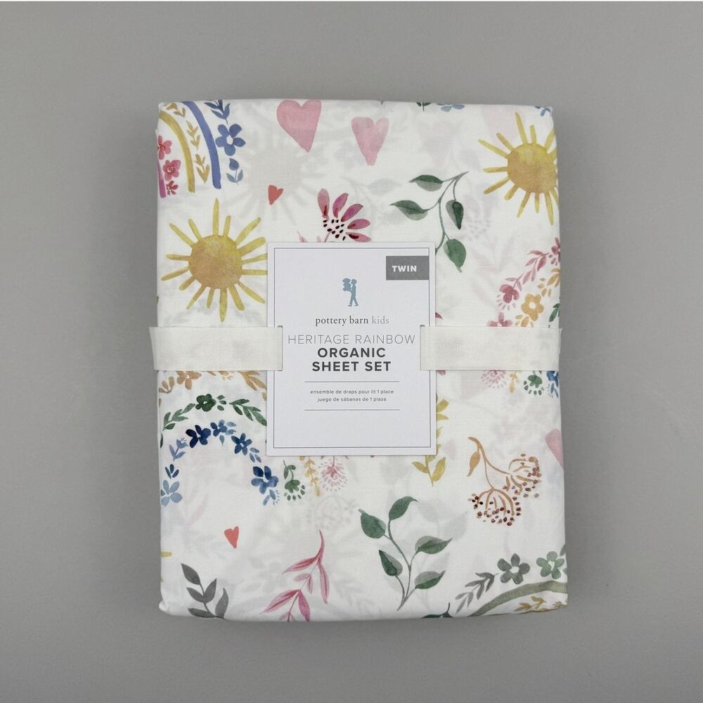 Pottery Barn Kids Heritage Rainbow Sheet Set TWIN Organic Cotton Floral Pattern